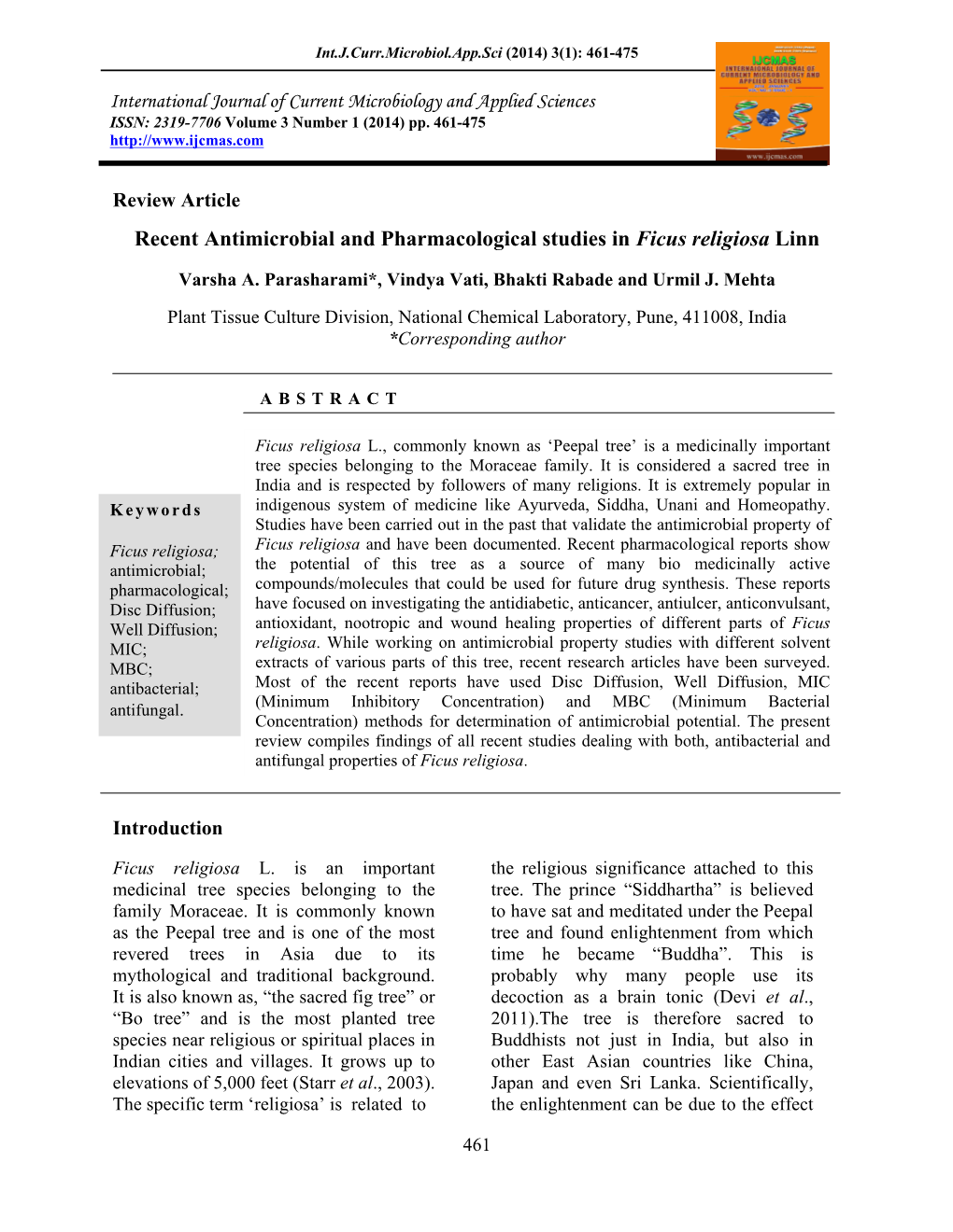 Recent Antimicrobial and Pharmacological Studies in Ficus Religiosa Linn