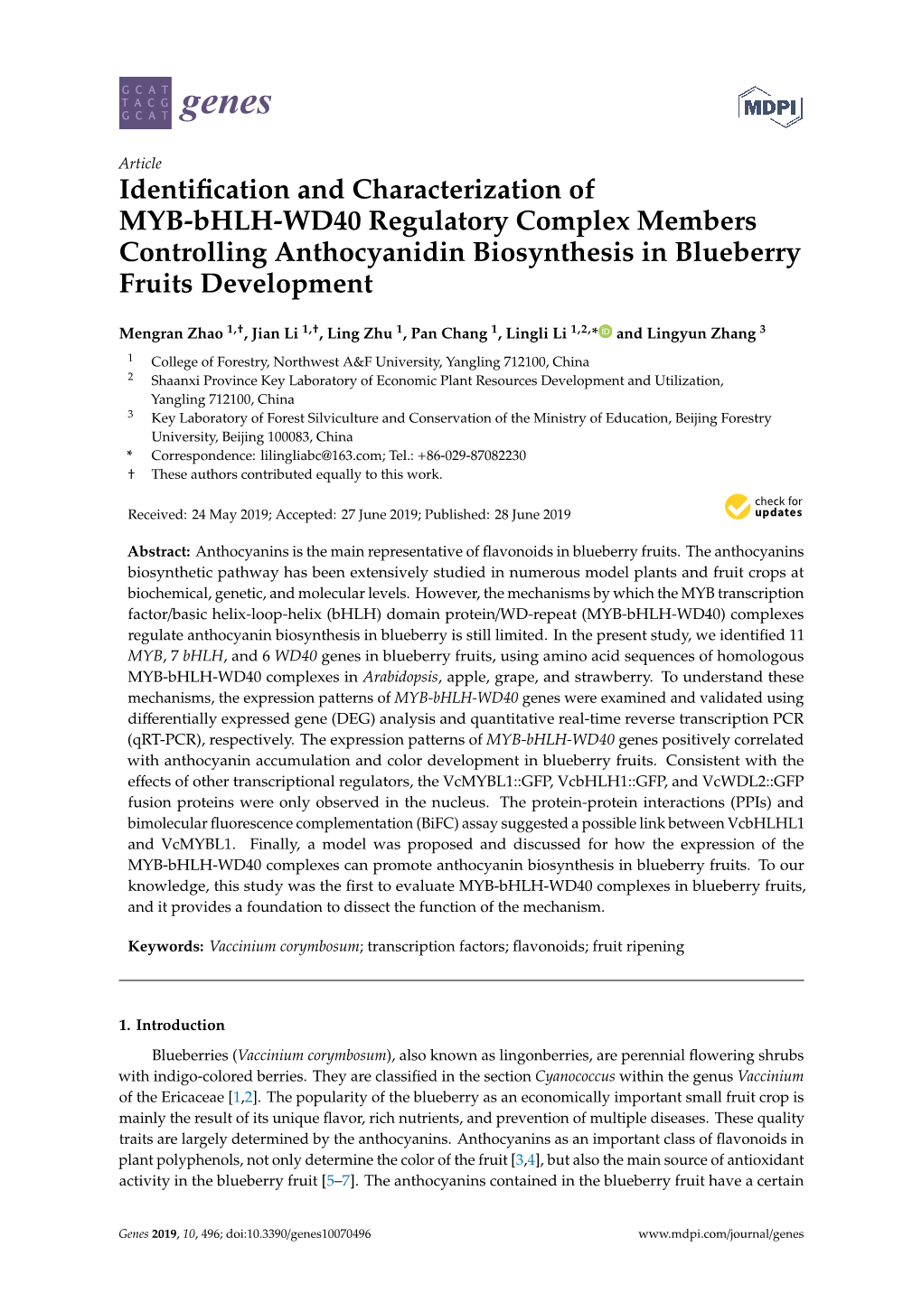 Identification and Characterization of MYB-Bhlh-WD40 Regulatory