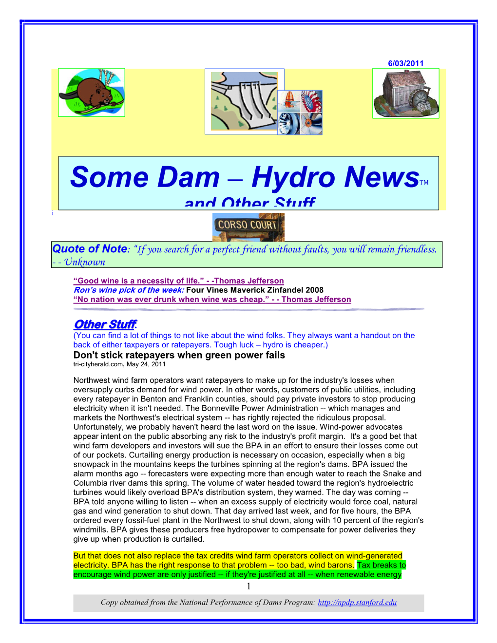 Some Dam – Hydro Newstm I and Other Stuff