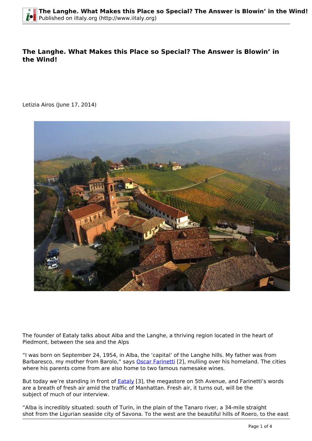 The Langhe. What Makes This Place So Special? the Answer Is Blowin’ in the Wind! Published on Iitaly.Org (