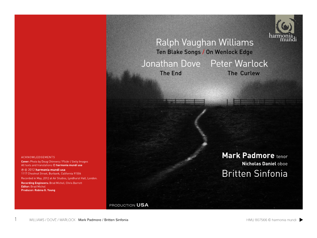 Ralph Vaughan Williams Britten Sinfonia Jonathan Dove Peter