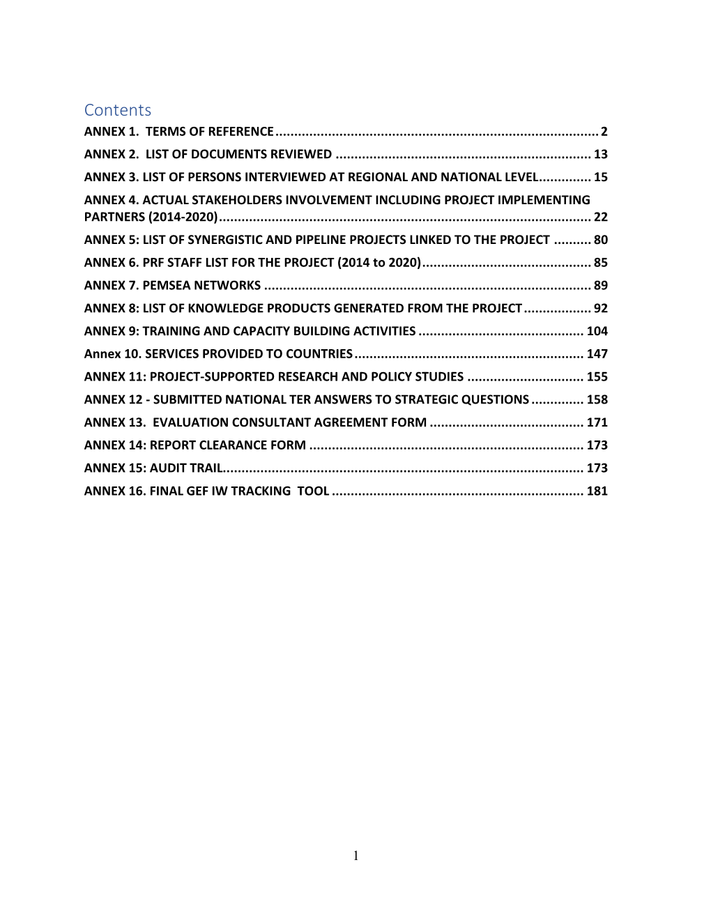 Contents ANNEX 1