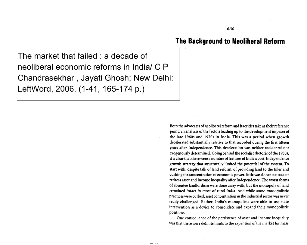 The Market That Failed : a Decade of Neoliberal Economic Reforms in India