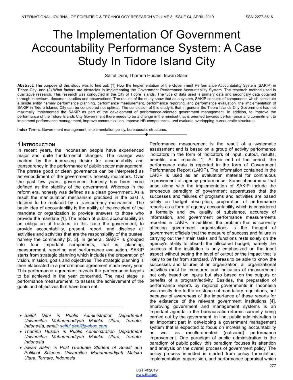 The Implementation of Government Accountability Performance System: a Case Study in Tidore Island City