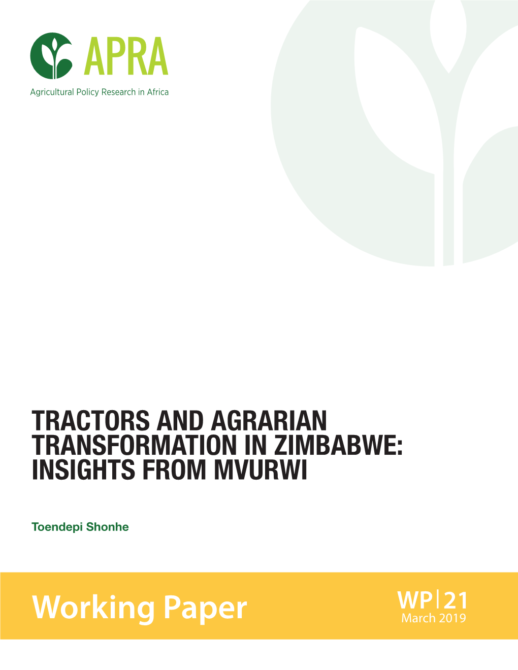 Tractors and Agrarian Transformation in Zimbabwe: Insights from Mvurwi