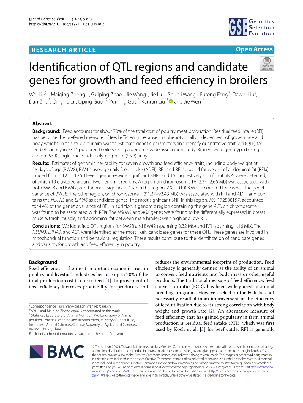 Identification of QTL Regions and Candidate Genes for Growth And