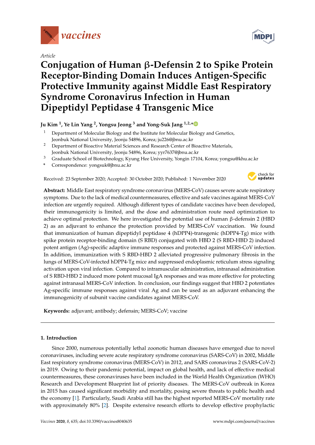 Conjugation of Human -Defensin 2 to Spike Protein Receptor-Binding