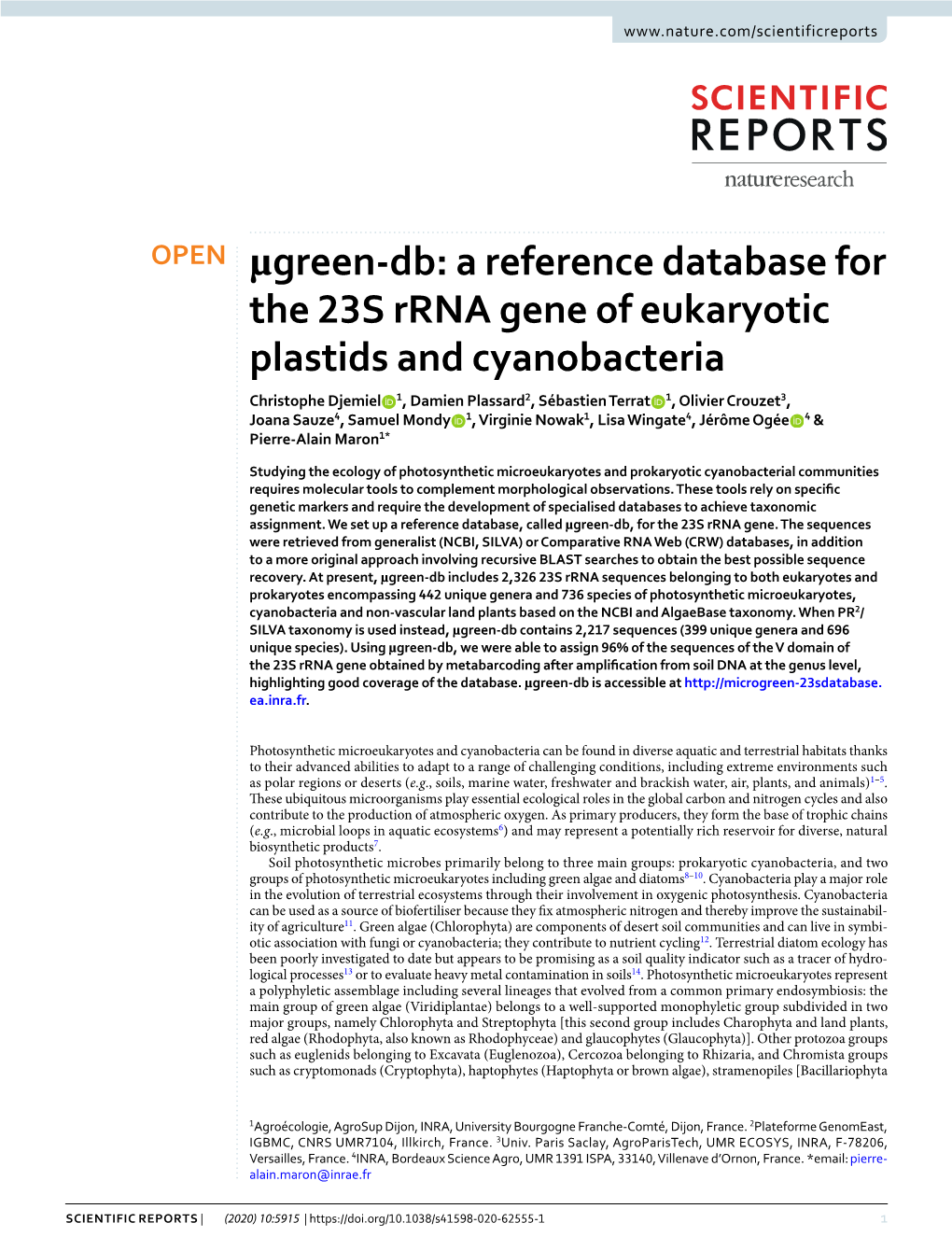 A Reference Database for the 23S Rrna Gene of Eukaryotic