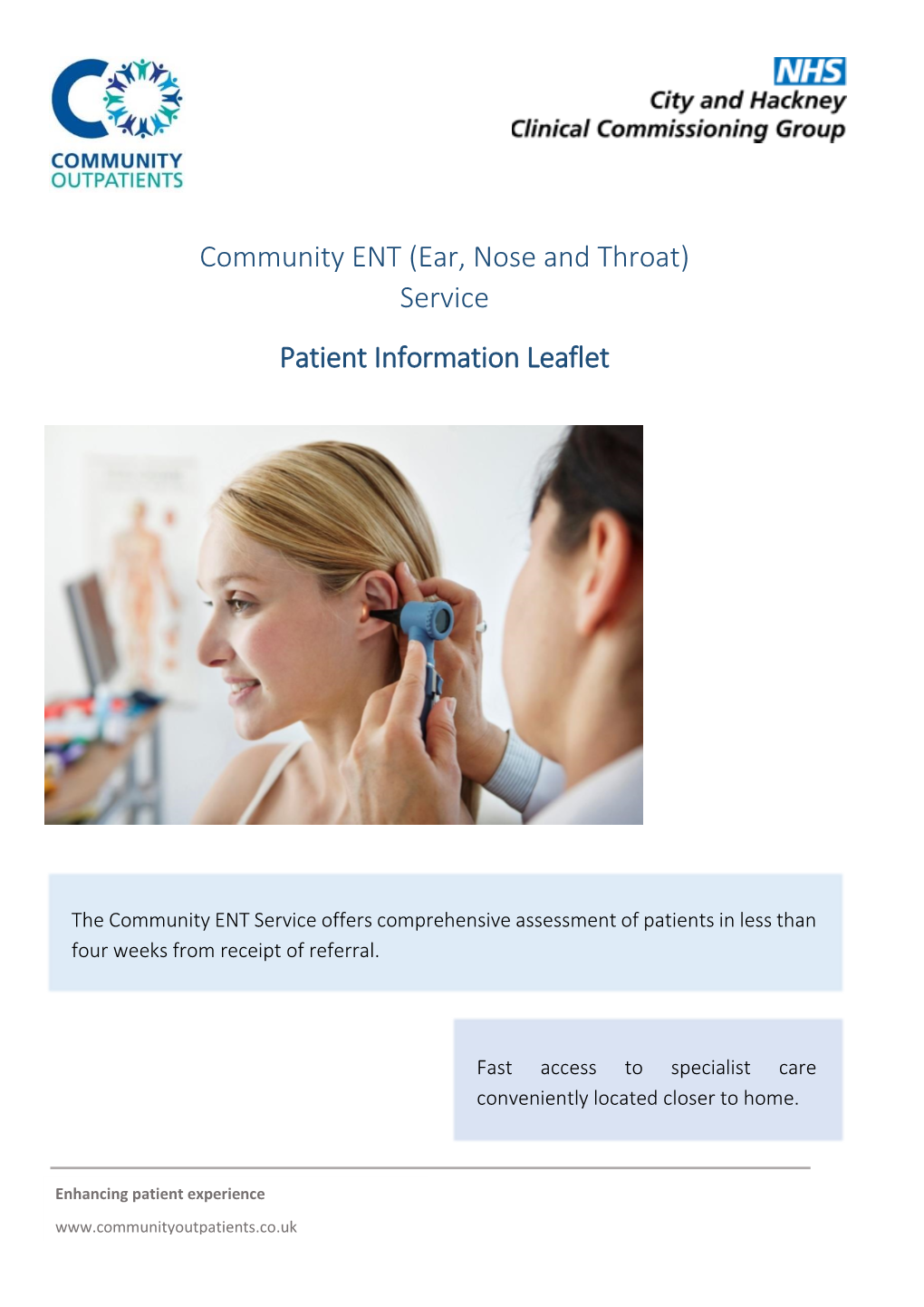 Ear, Nose and Throat) Service Patient Information Leaflet