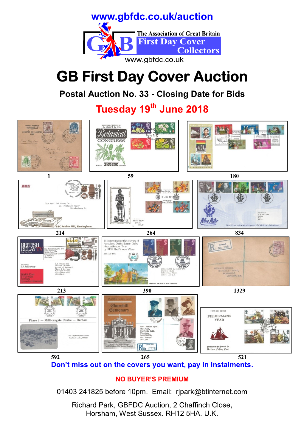 GB First Day Cover Auction Postal Auction No