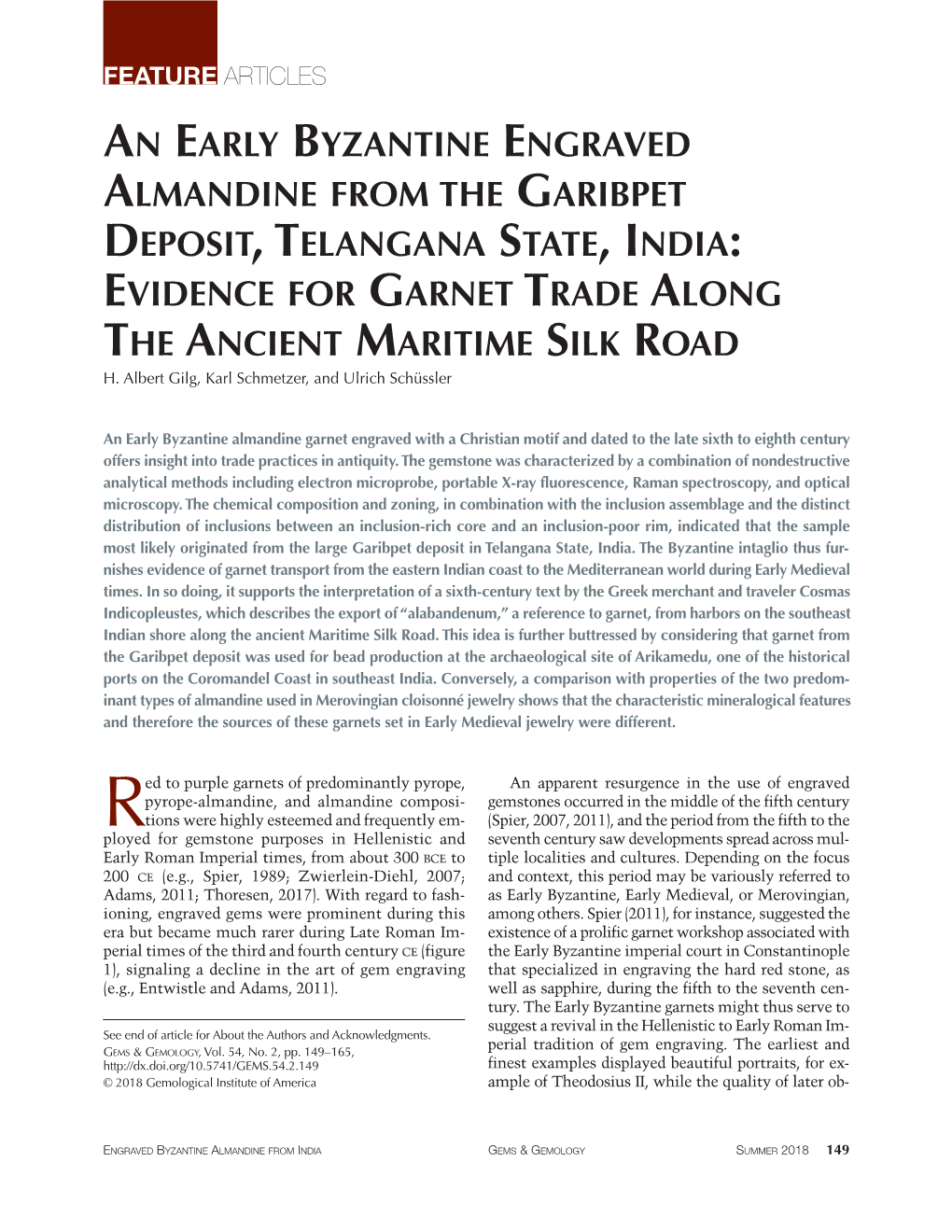 An Early Byzantine Engraved Almandine from the Garibpet Deposit, Telangana State, India: Evidence for Garnet Trade Along the Ancient Maritime Silk Road H