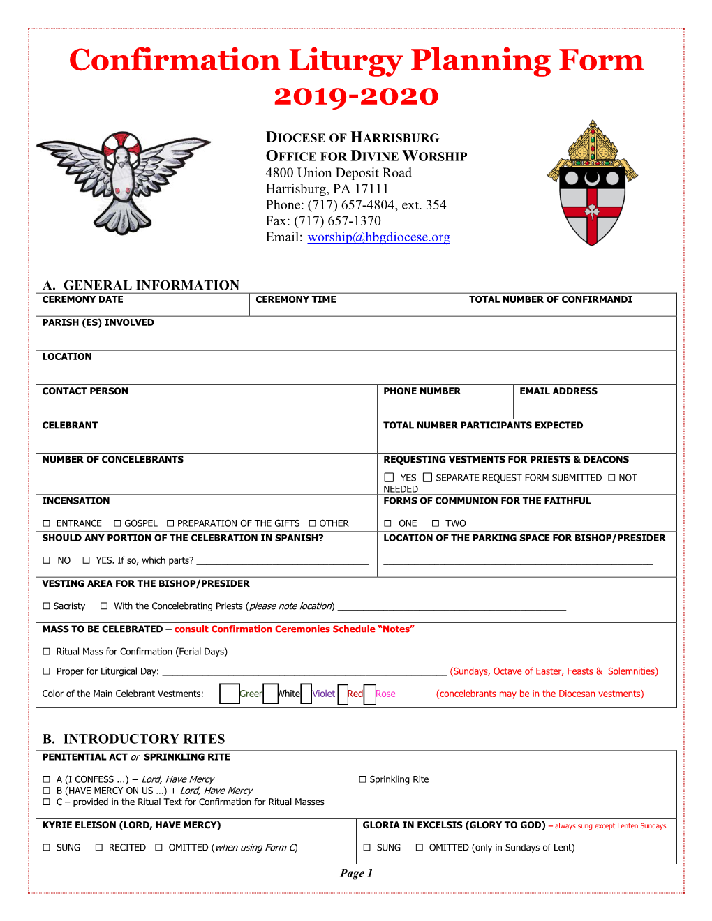 Confirmation Liturgical Planning Sheet