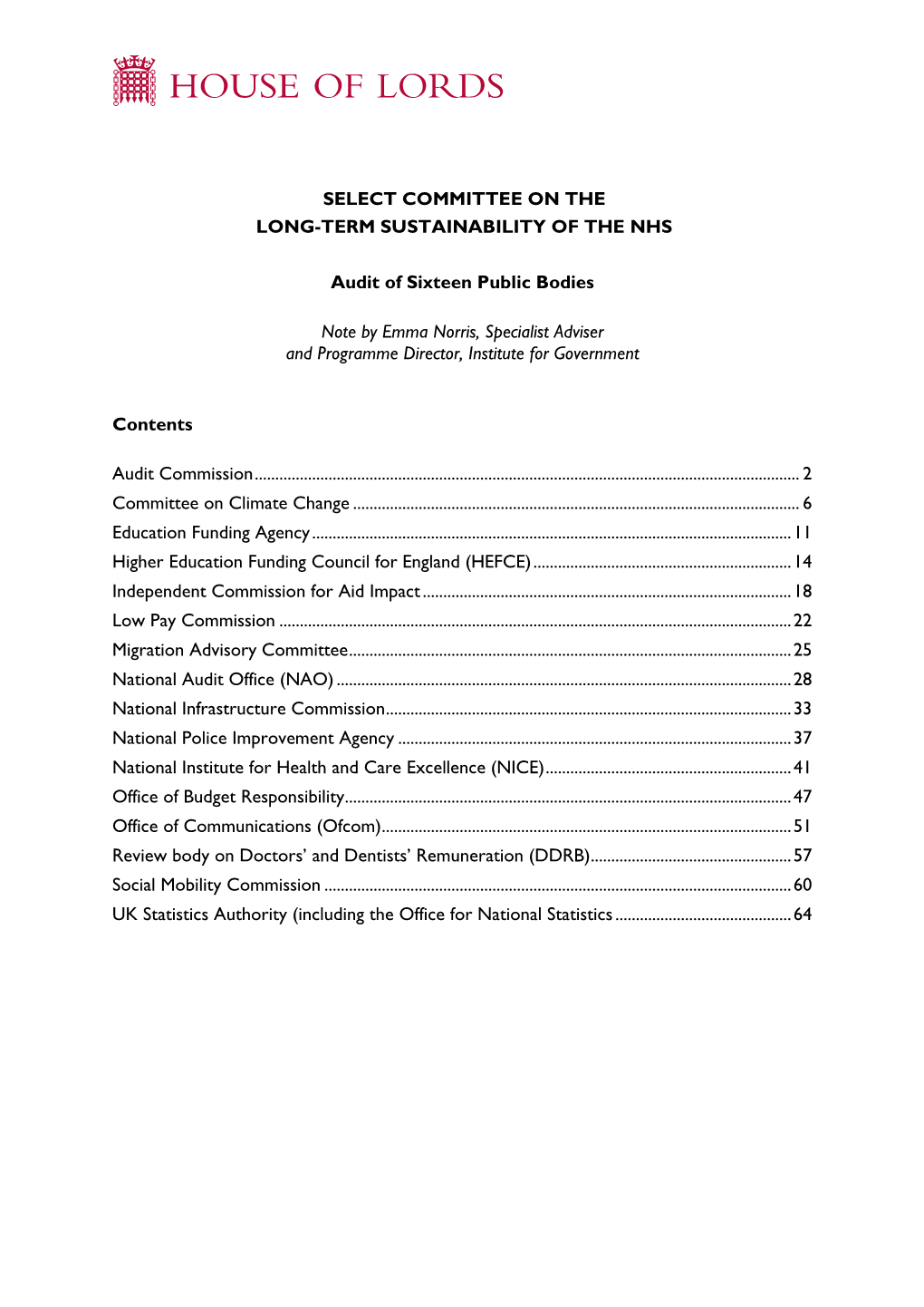 Audit of Sixteen Public Bodies