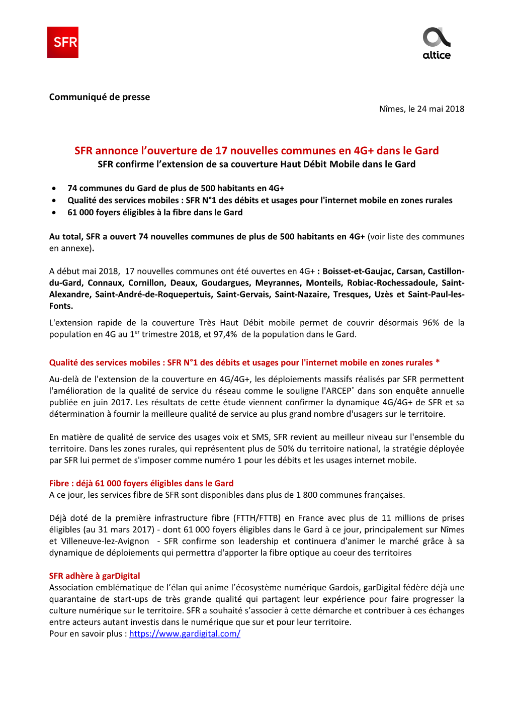 Communiqué De Presse Nîmes, Le 24 Mai 2018