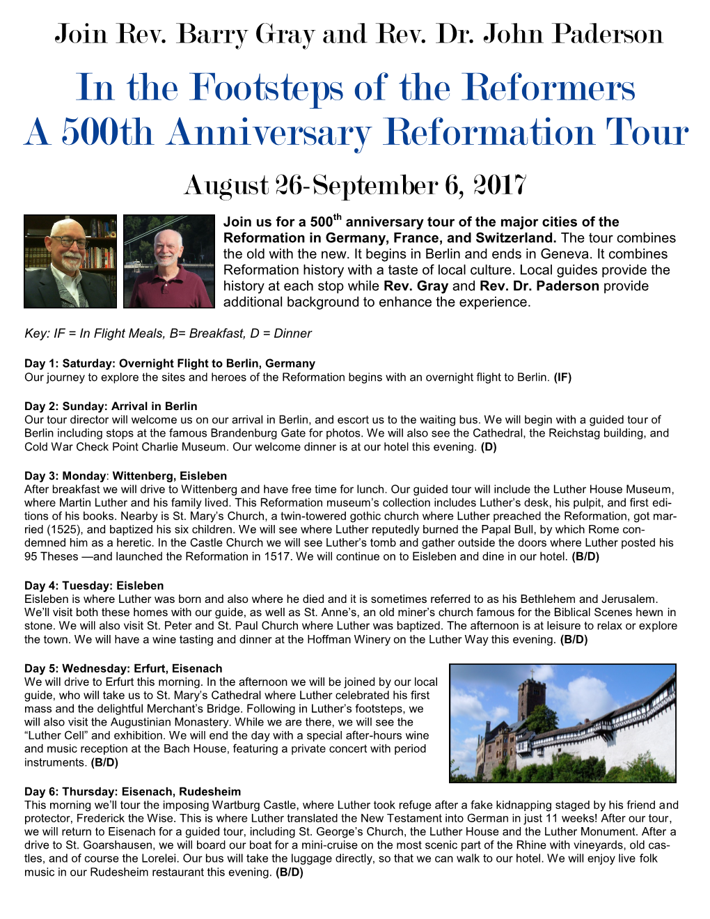 In the Footsteps of the Reformers a 500Th Anniversary Reformation Tour