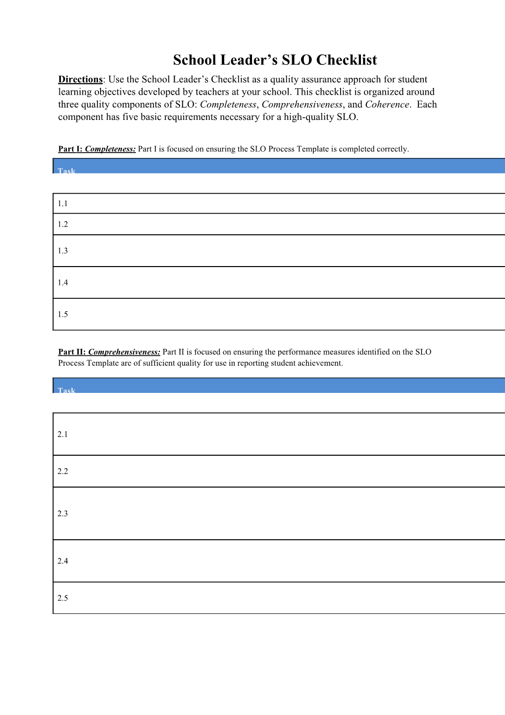 Quality Assurance Checklist-SLO