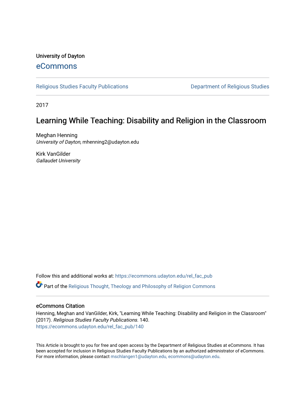 Learning While Teaching: Disability and Religion in the Classroom