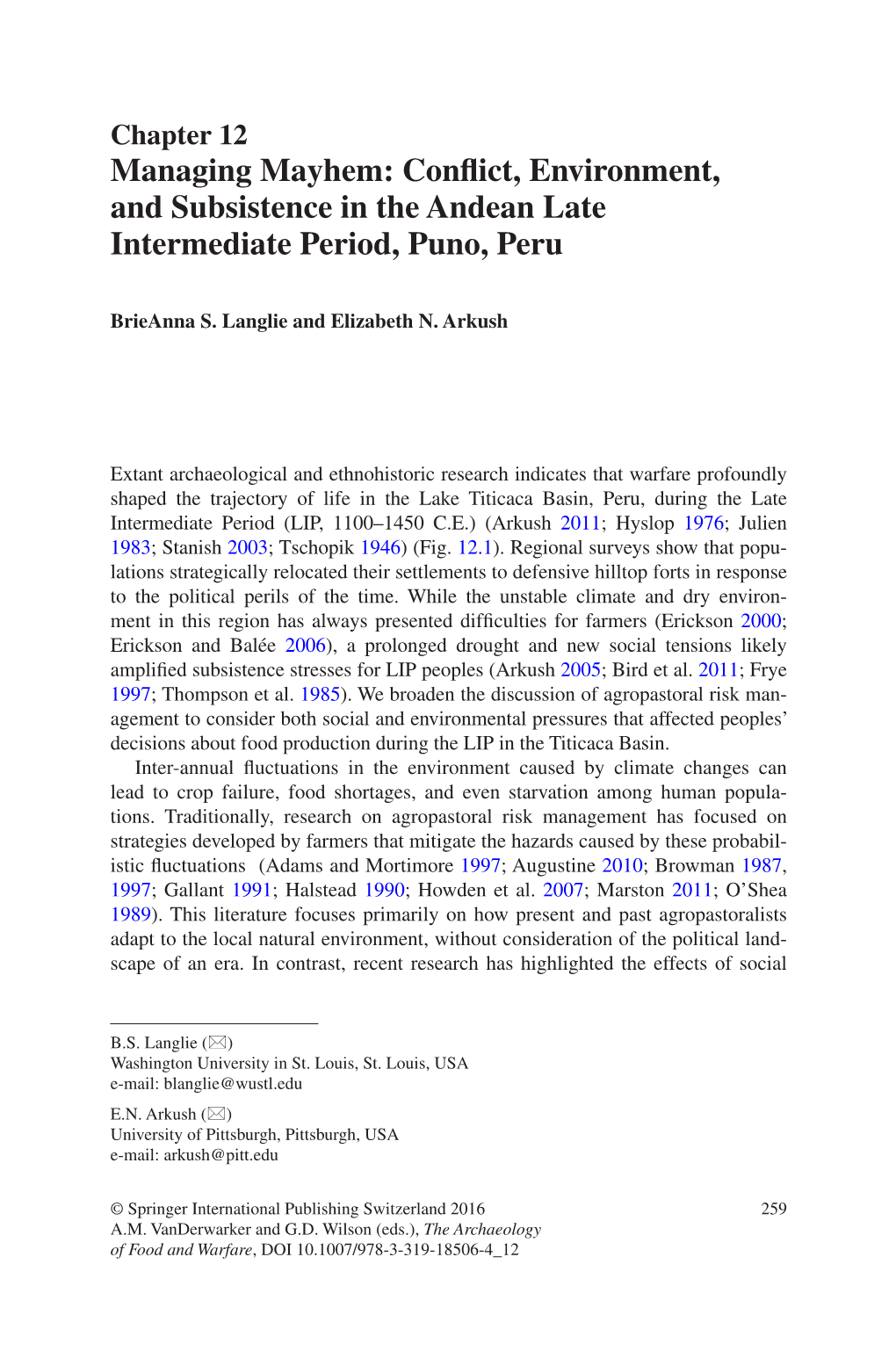 Conflict, Environment, and Subsistence in the Andean Late Intermediate Period, Puno, Peru