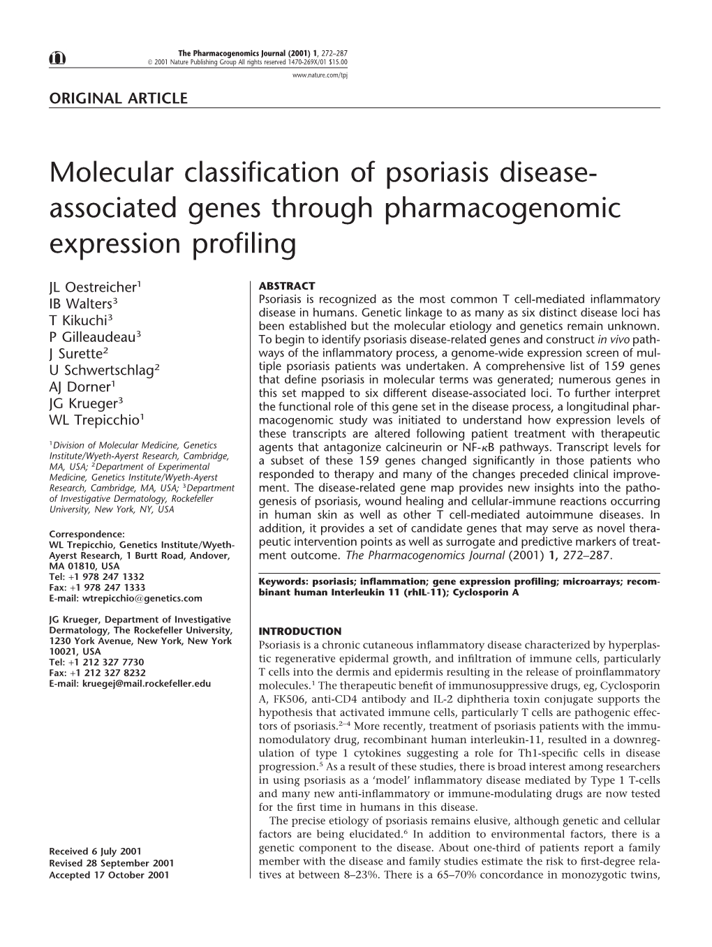 Molecular Classification of Psoriasis Disease- Associated Genes