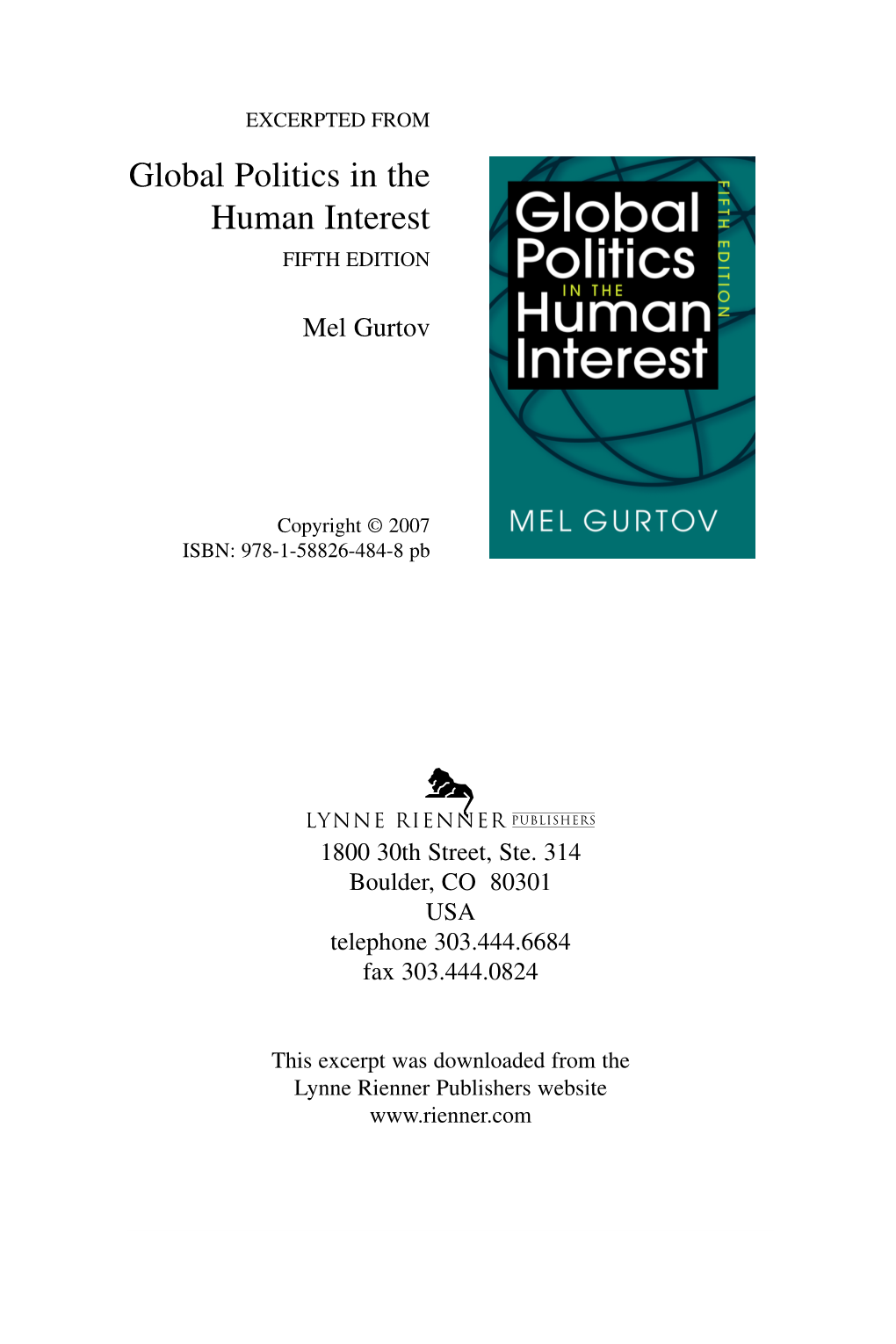 Global Politics in the Human Interest FIFTH EDITION