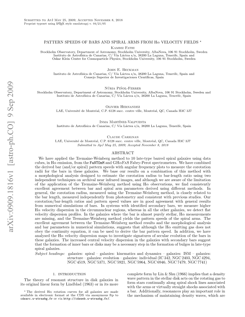 Pattern Speeds of Bars and Spiral Arms from H-Alpha Velocity Fields