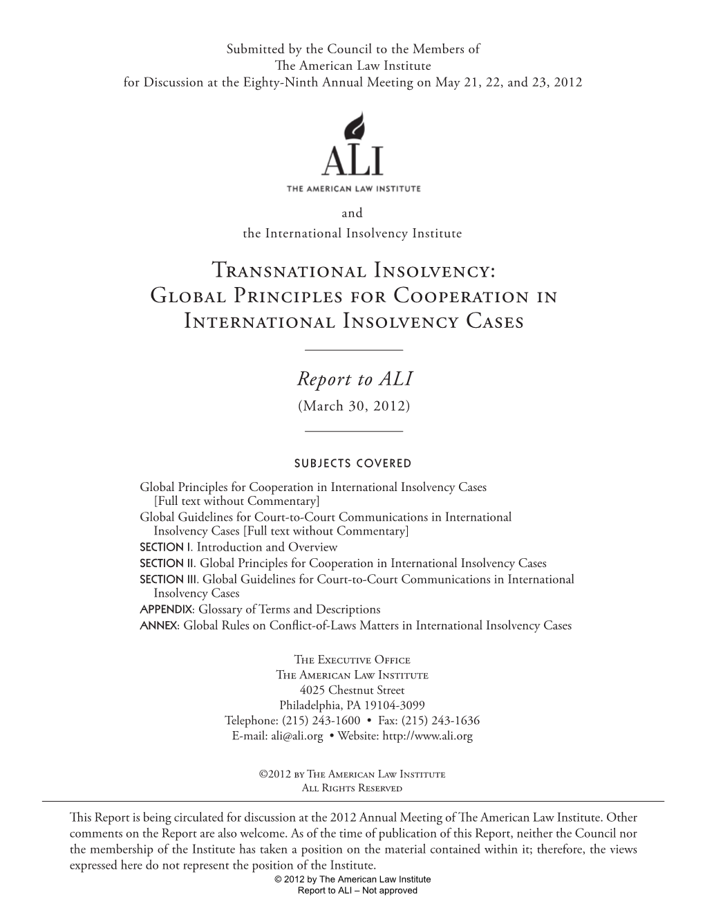 Transnational Insolvency: Global Principles for Cooperation in International Insolvency Cases
