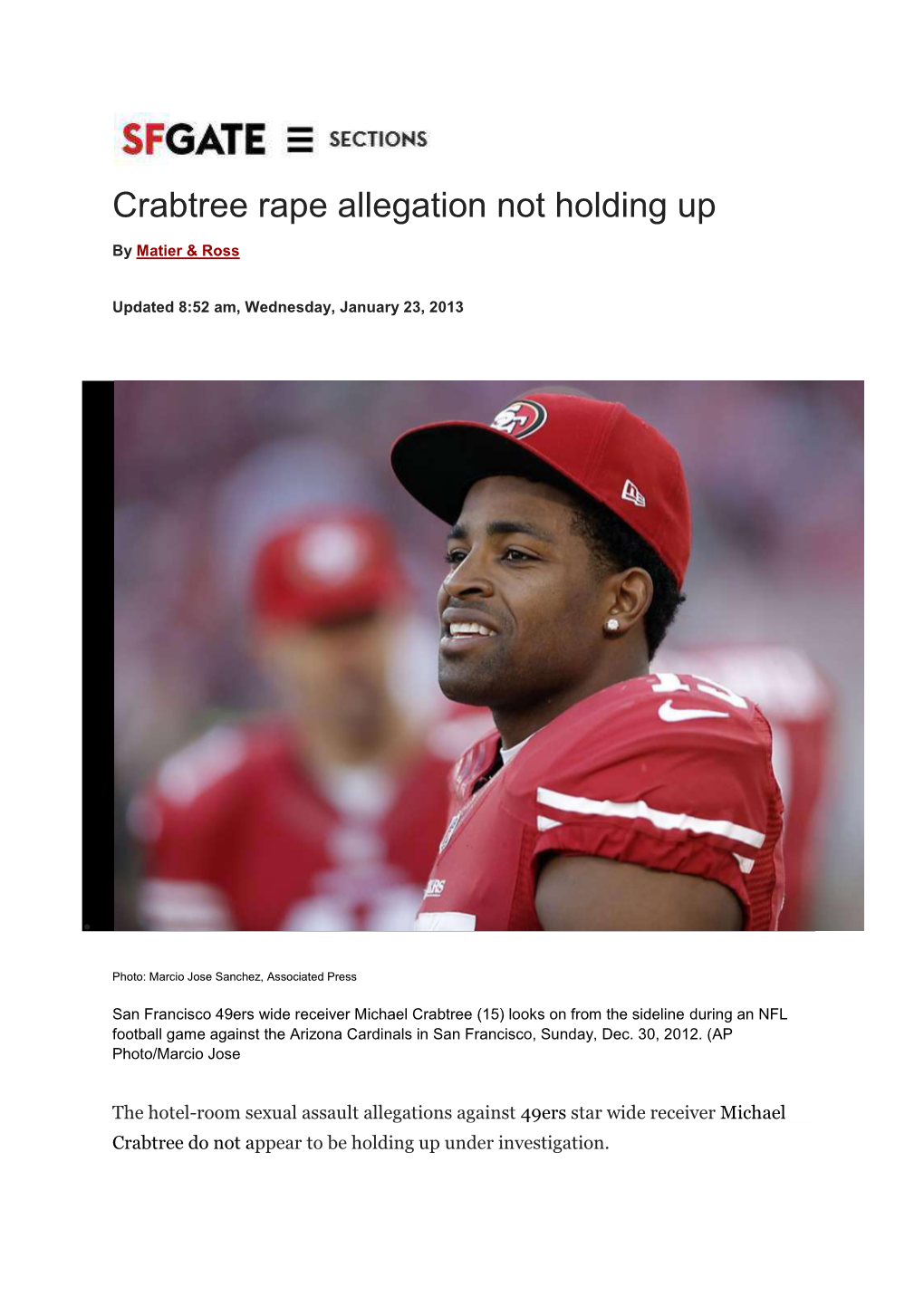 Crabtree Rape Allegation Not Holding Up