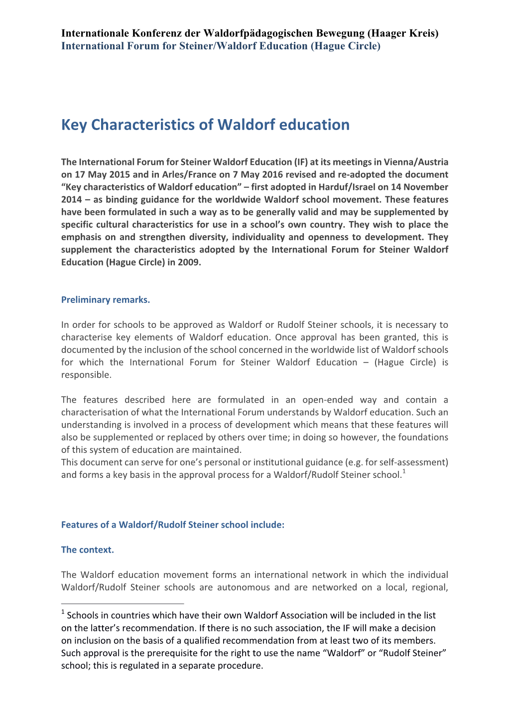 Key Characteristics of Waldorf Education