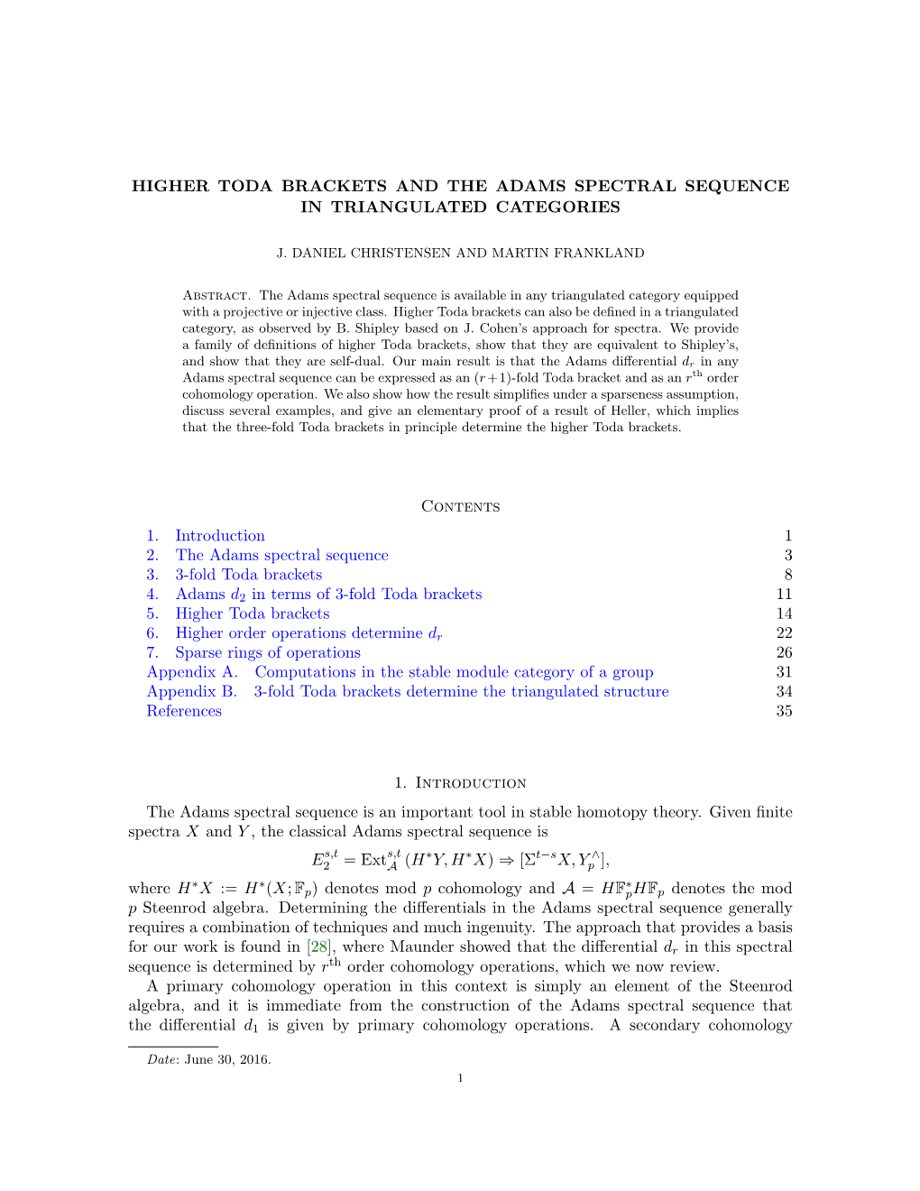 Higher Toda Brackets and the Adams Spectral Sequence in Triangulated Categories