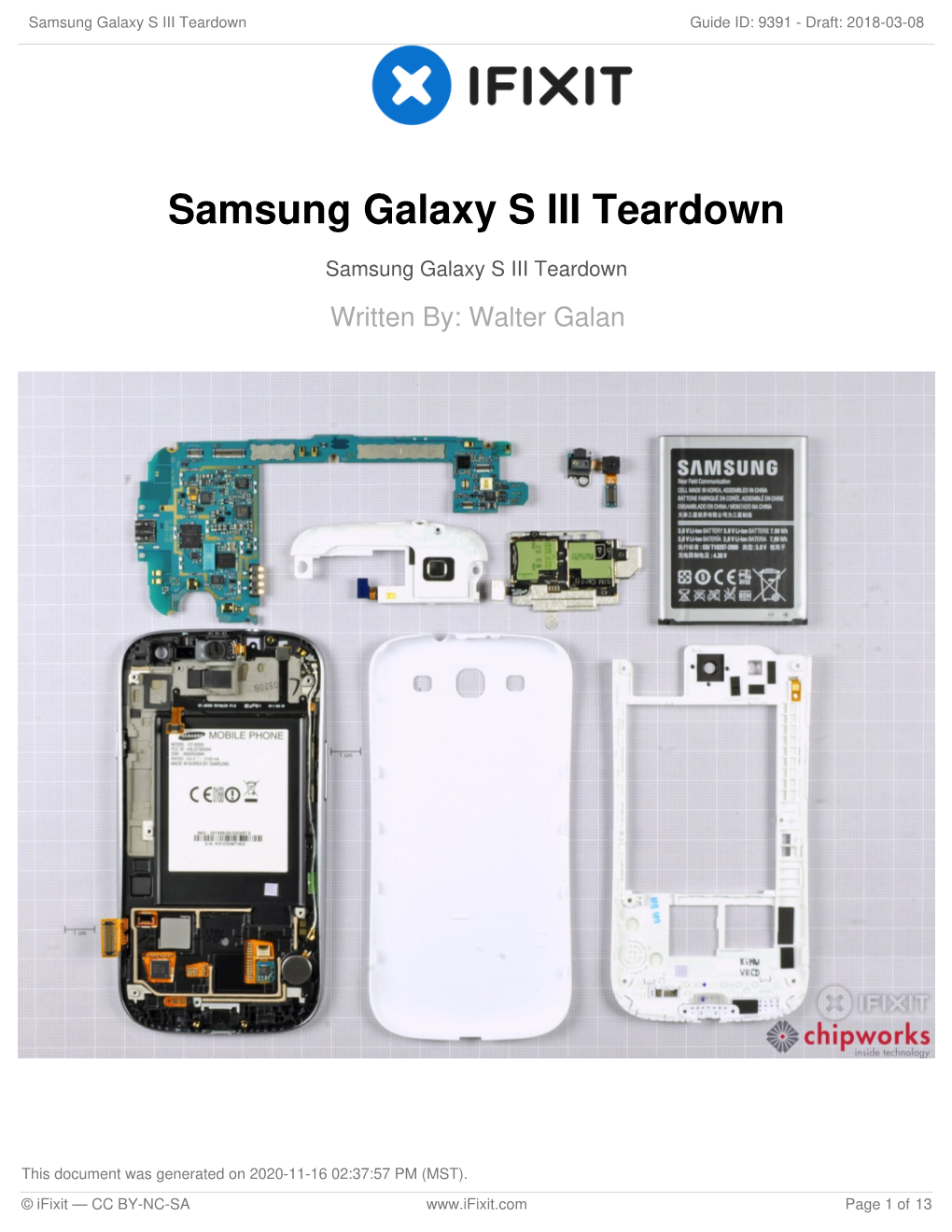 Samsung Galaxy S III Teardown Guide ID: 9391 - Draft: 2018-03-08