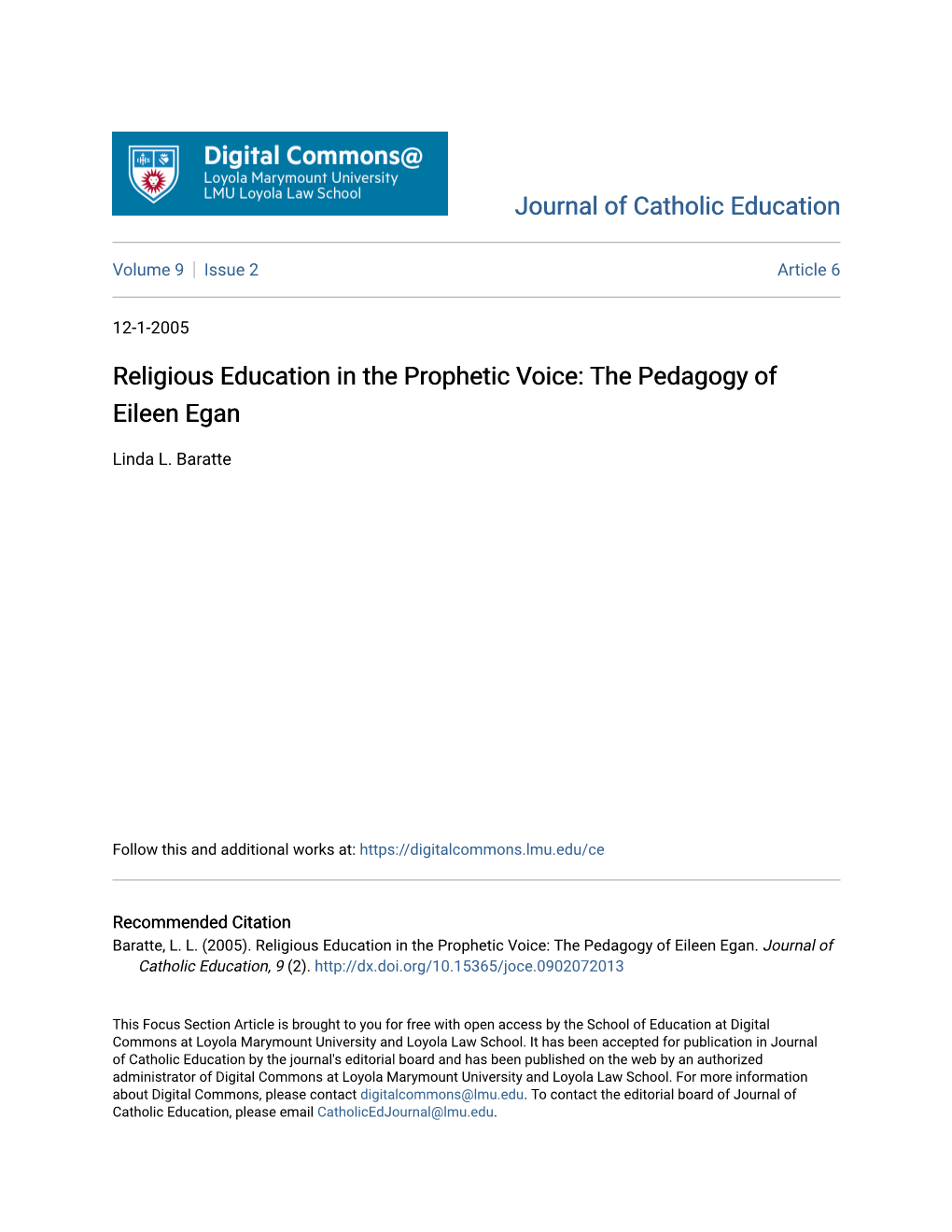 Religious Education in the Prophetic Voice: the Pedagogy of Eileen Egan