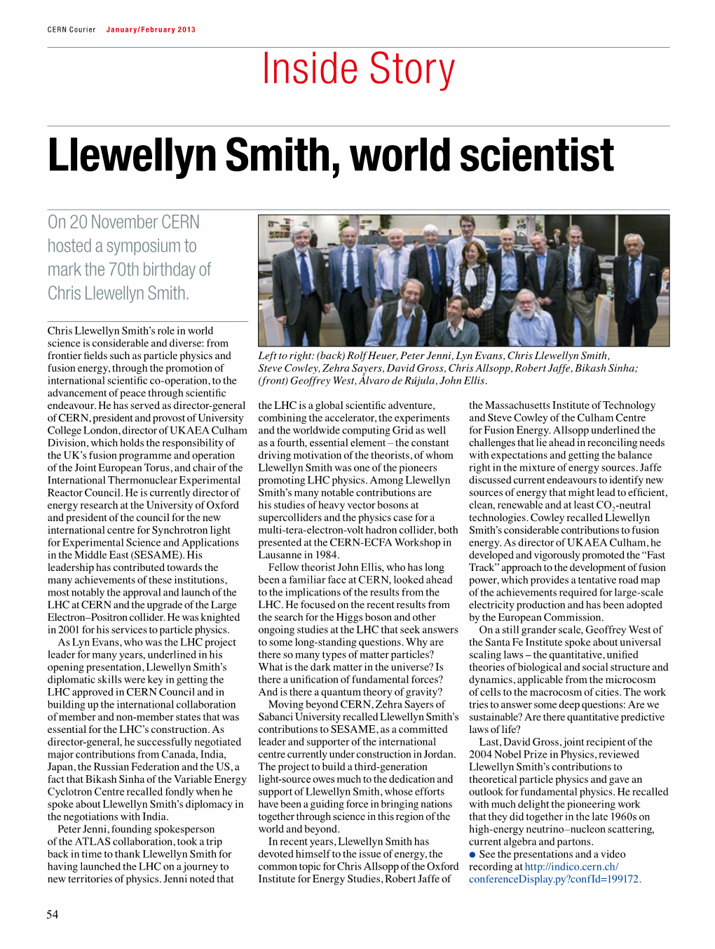 Llewellyn Smith, World Scientist