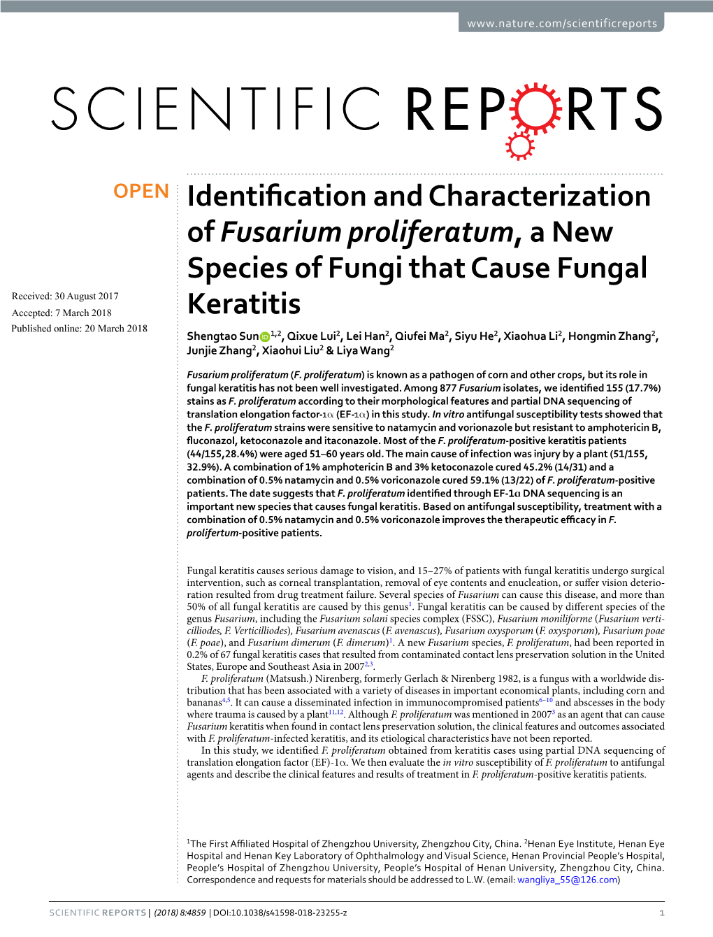 Identification and Characterization of Fusarium Proliferatum, a New
