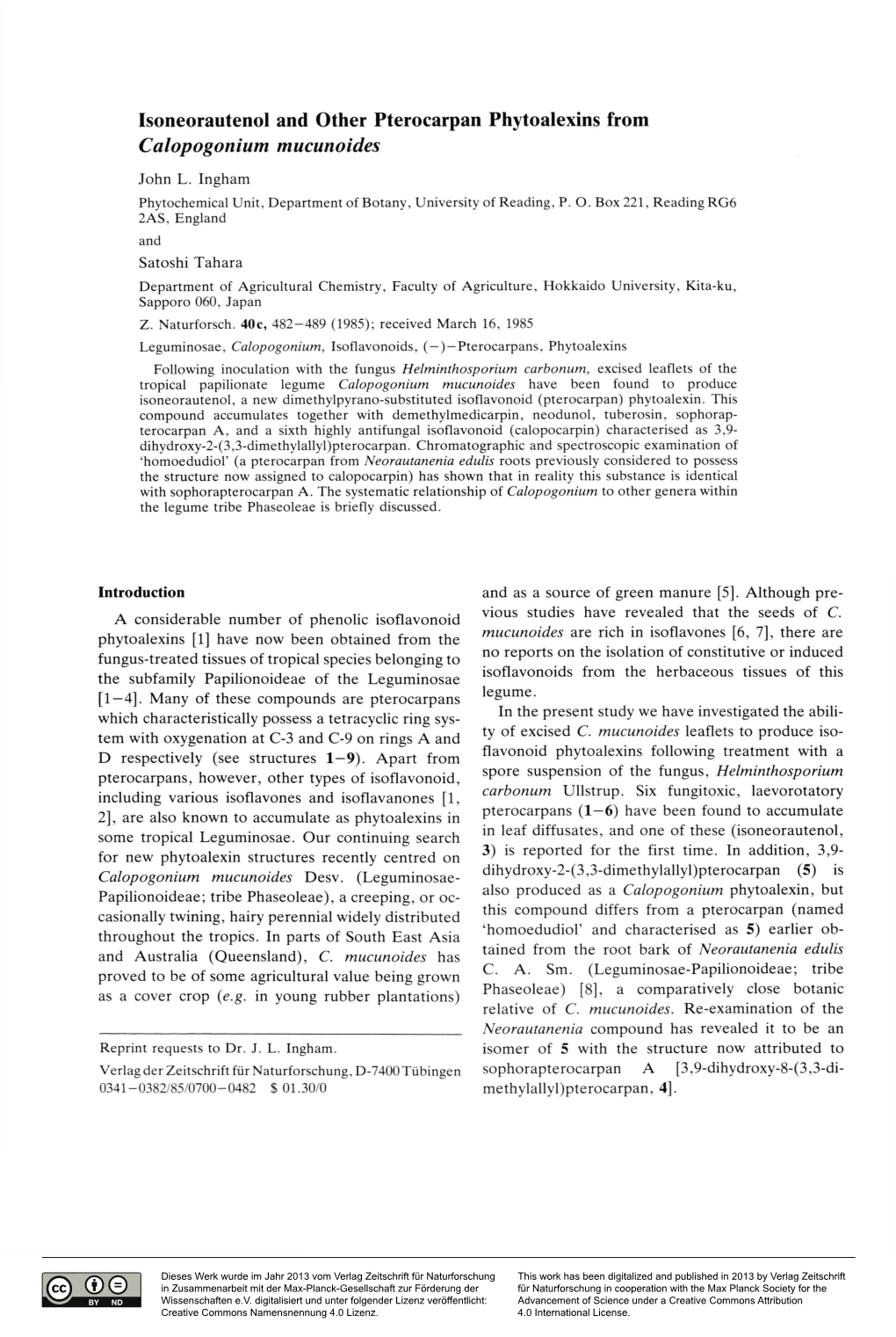 Isoneorautenol and Other Pterocarpan Phytoalexins from Calopogonium Mucunoides