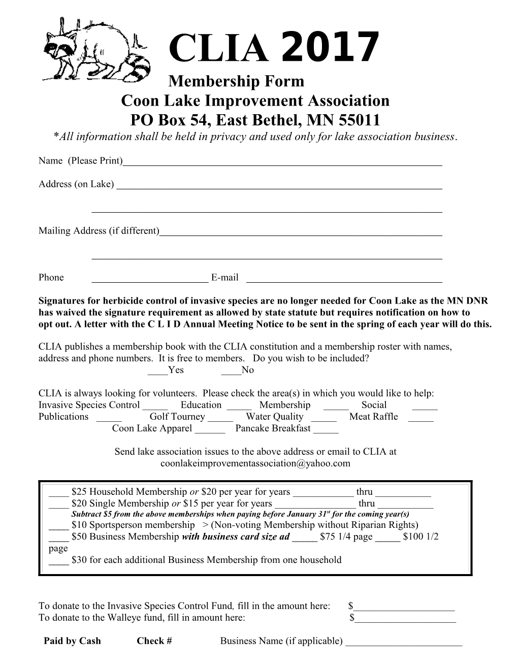 Coon Lake Improvement Association