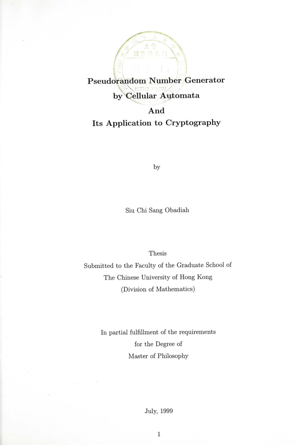 Pseudorandom Number Generator by Cellular Automata and Its