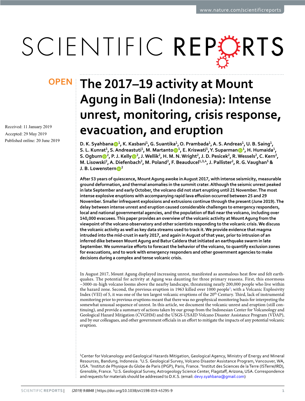 The 2017–19 Activity at Mount Agung in Bali (Indonesia)