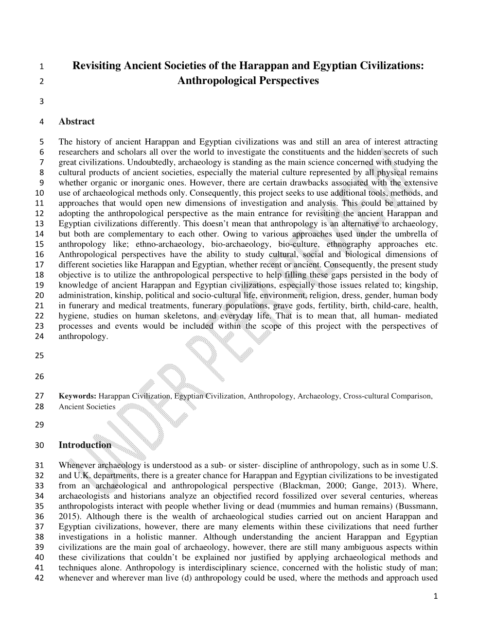 Revisiting Ancient Societies of the Harappan and Egyptian Civilizations: 2 Anthropological Perspectives