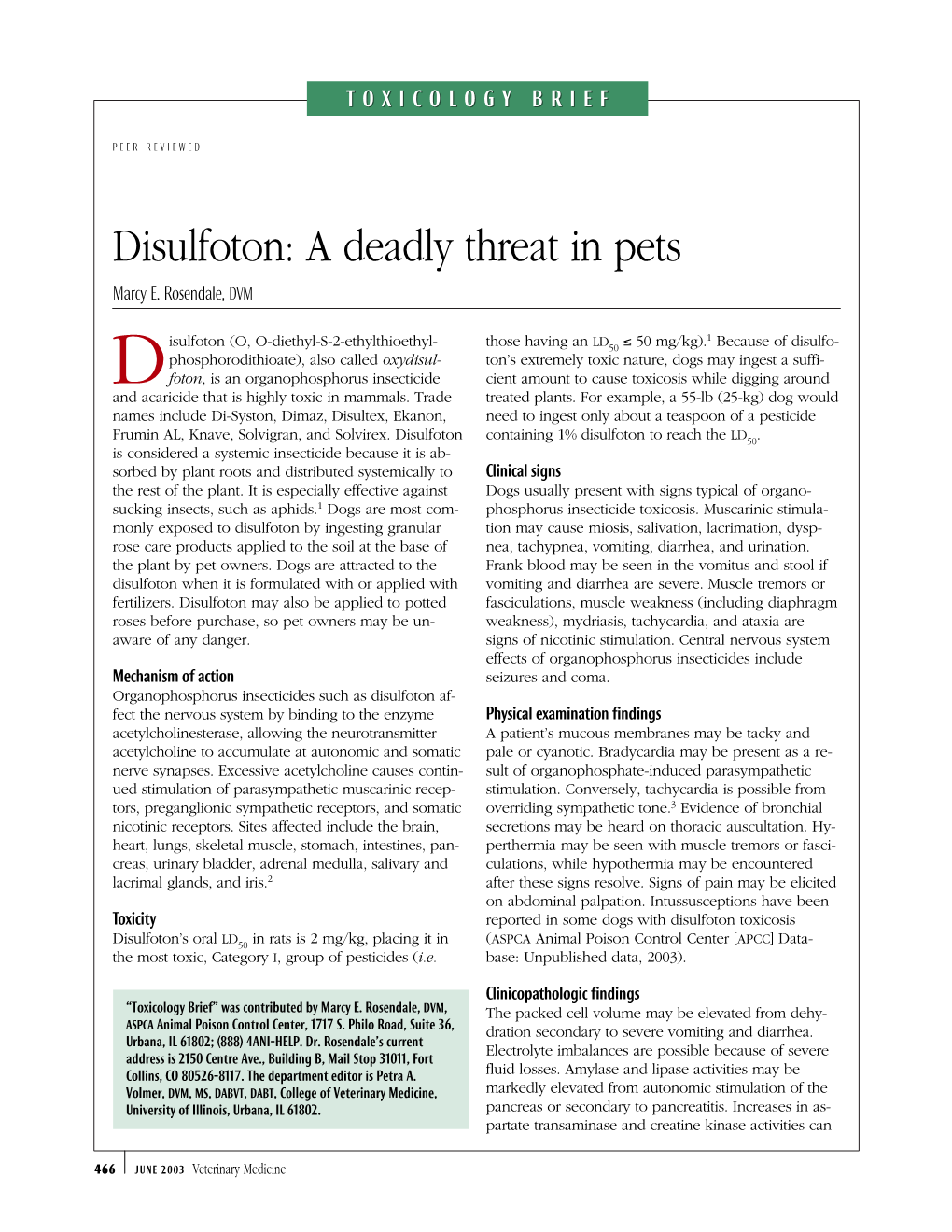 Disulfoton: a Deadly Threat in Pets Marcy E