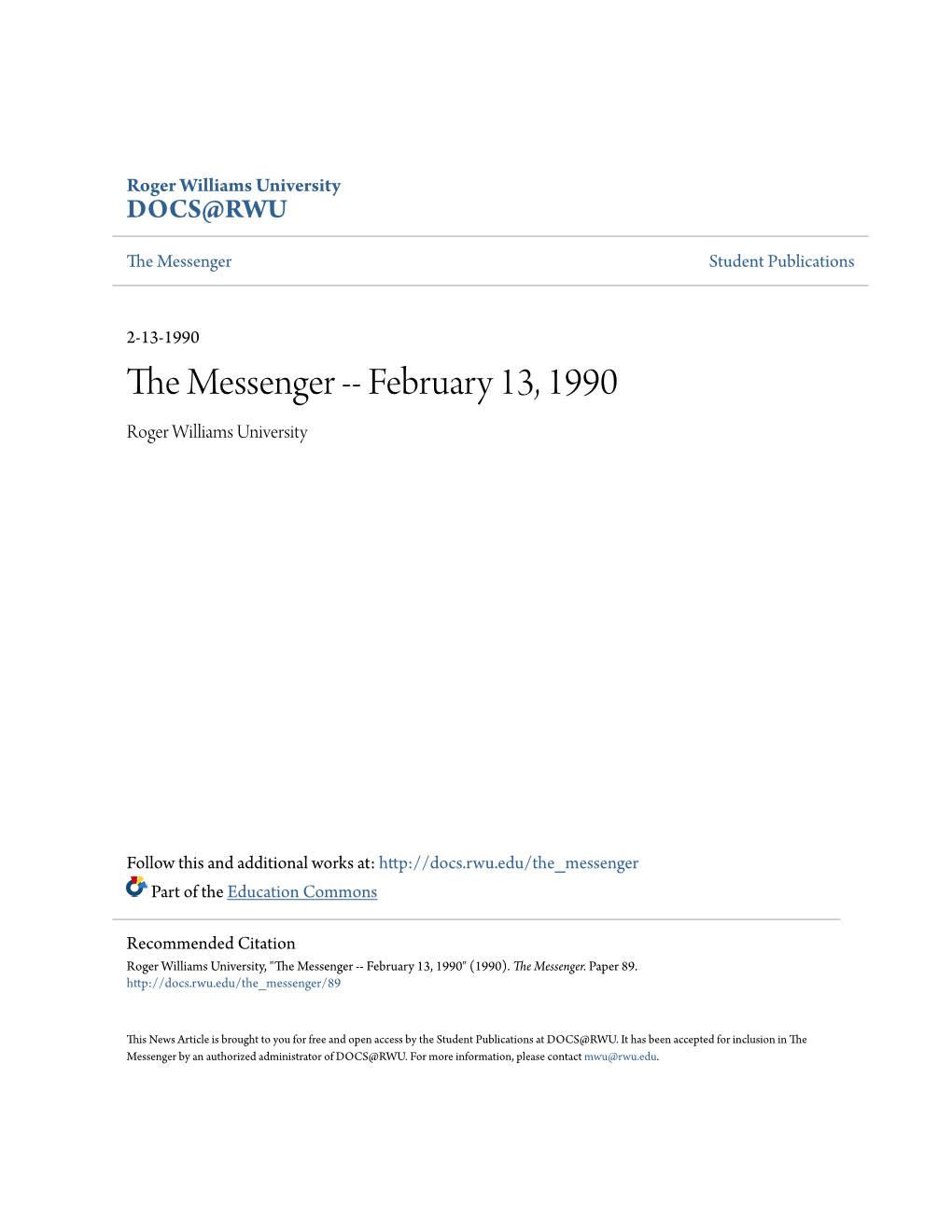 The Messenger -- February 13, 1990