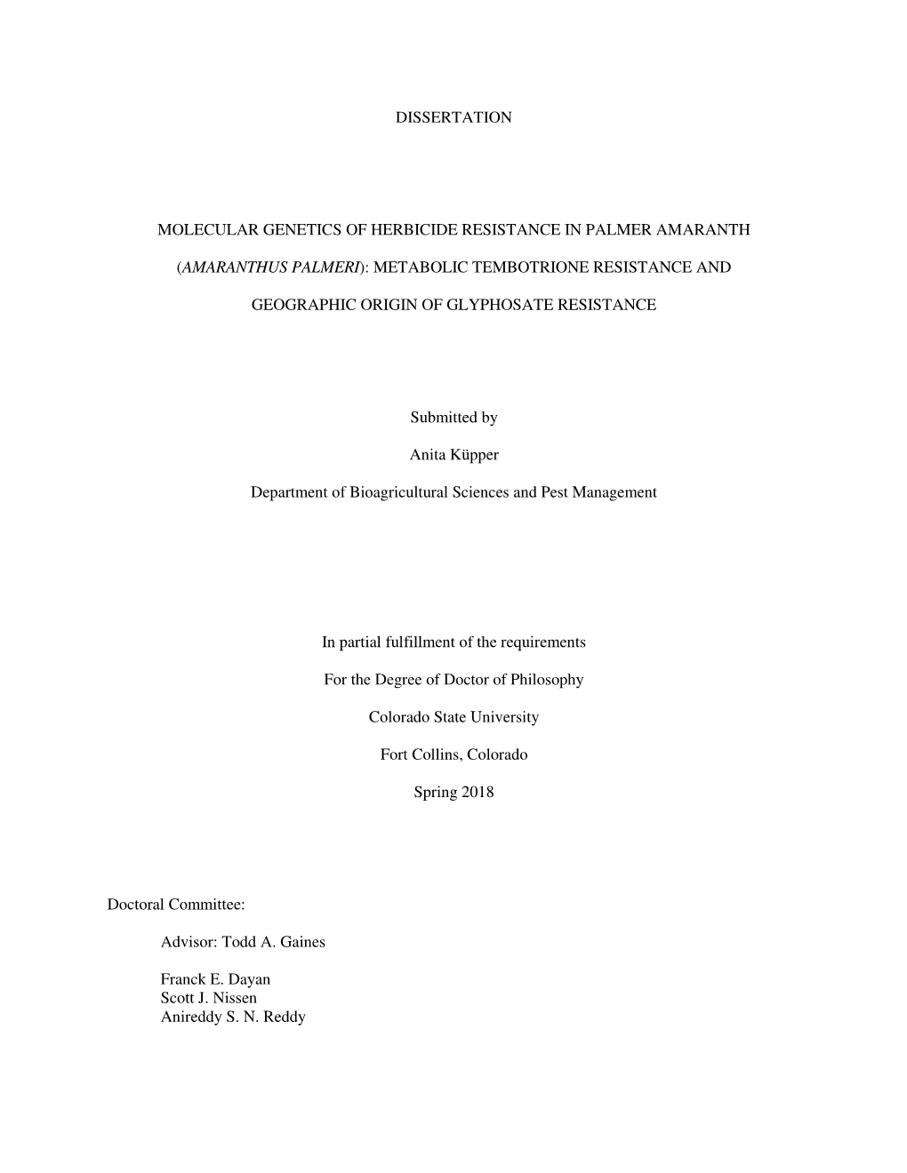 Dissertation Molecular Genetics of Herbicide