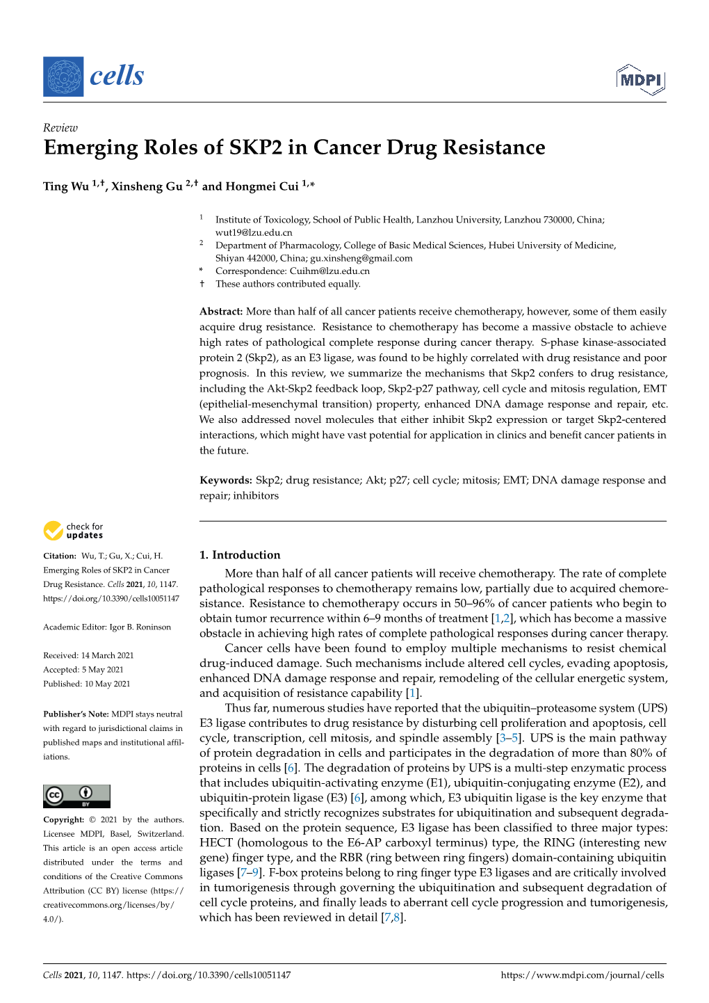 Emerging Roles of SKP2 in Cancer Drug Resistance