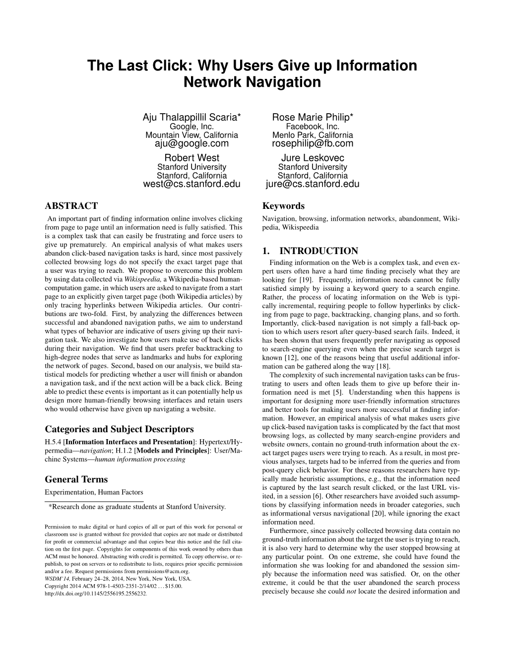 The Last Click: Why Users Give up Information Network Navigation