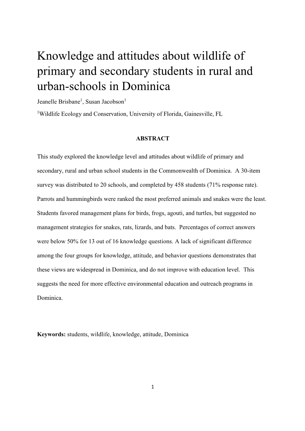 Knowledge and Attitudes About Wildlife of Primary and Secondary