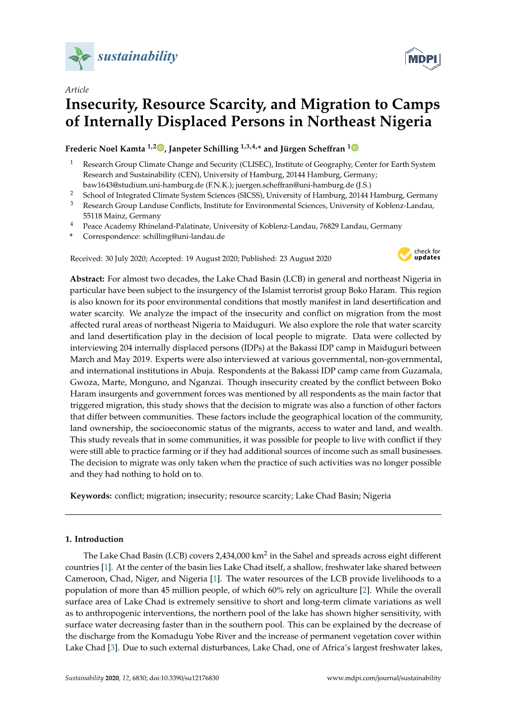 Insecurity, Resource Scarcity, and Migration to Camps of Internally Displaced Persons in Northeast Nigeria