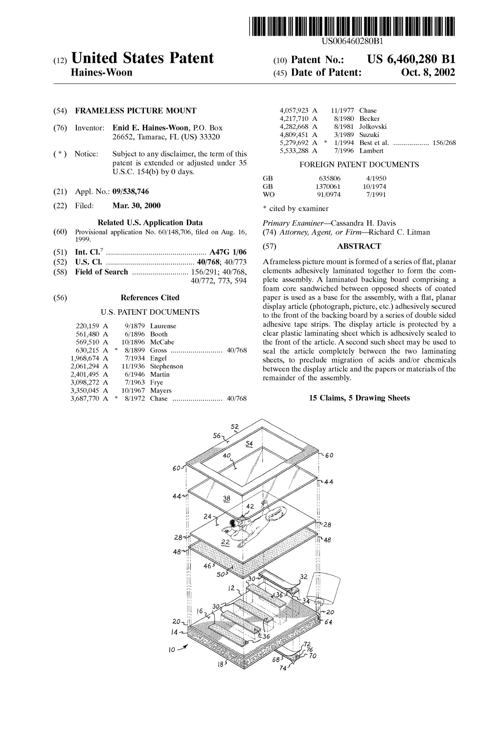 (12) United States Patent (10) Patent No.: US 6,460,280 B1 Haines-Woon 45) Date of Patent: Oct