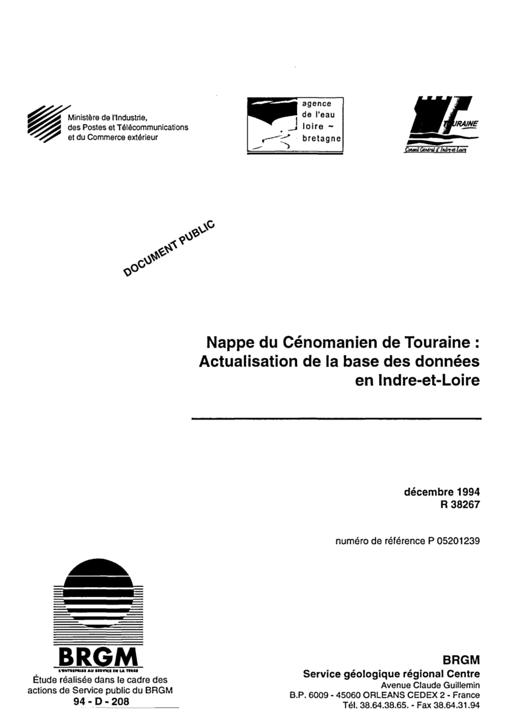 Nappe Du Cénomanien De Touraine : Actualisation De La Base Des Données En Indre-Et-Loire