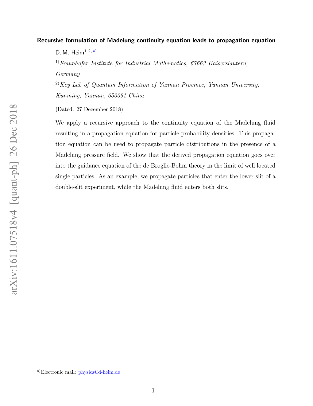 Arxiv:1611.07518V4 [Quant-Ph] 26 Dec 2018