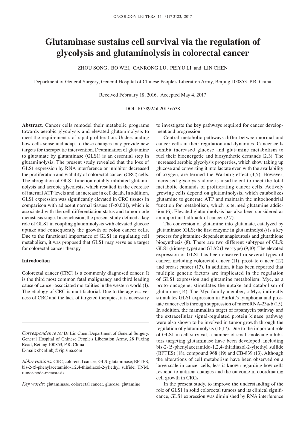 Glutaminase Sustains Cell Survival Via the Regulation of Glycolysis and Glutaminolysis in Colorectal Cancer