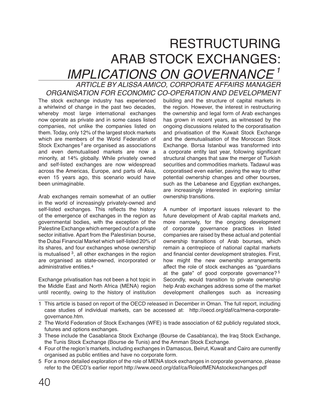 Restructuring Arab Stock Exchanges